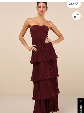 Lulu's Strapless Tiered Burgundy Maxi Dress